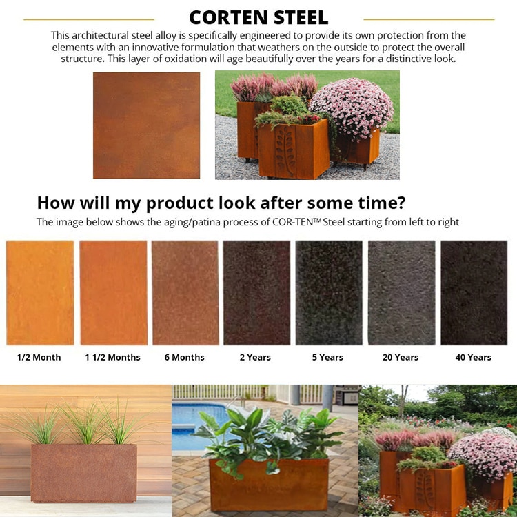 Round Rectangle Corten Steel Planter