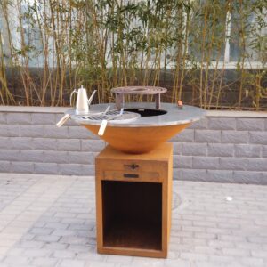 Barbecue Outdoor Fireplace Firewood Charcoal Low Smoke Corten Steel Grill with Cooking Grill for Camping