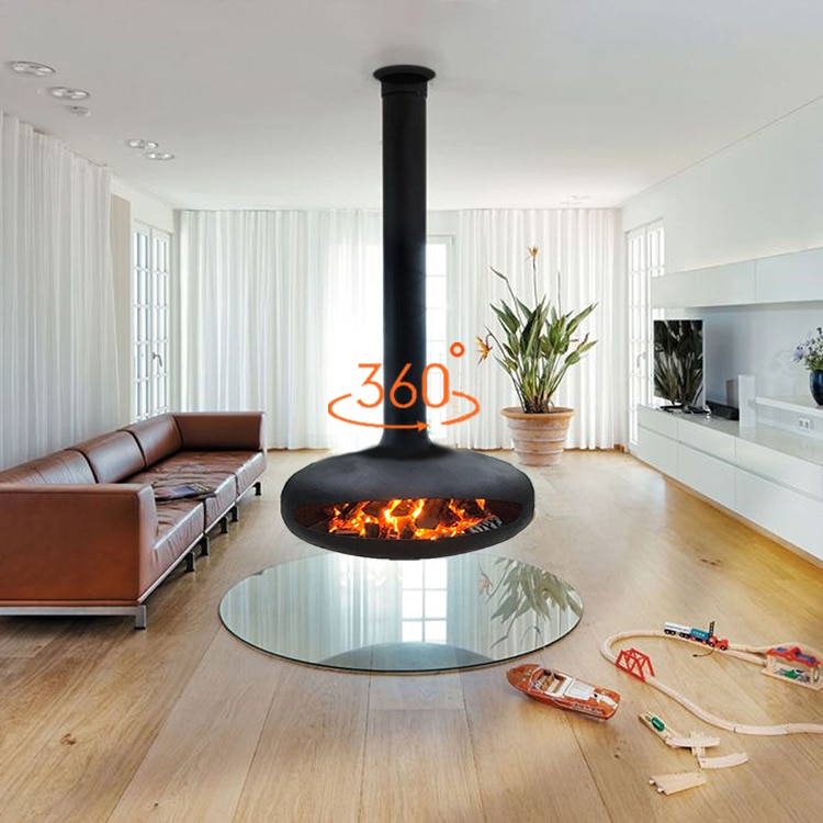 suspended hanging fireplace