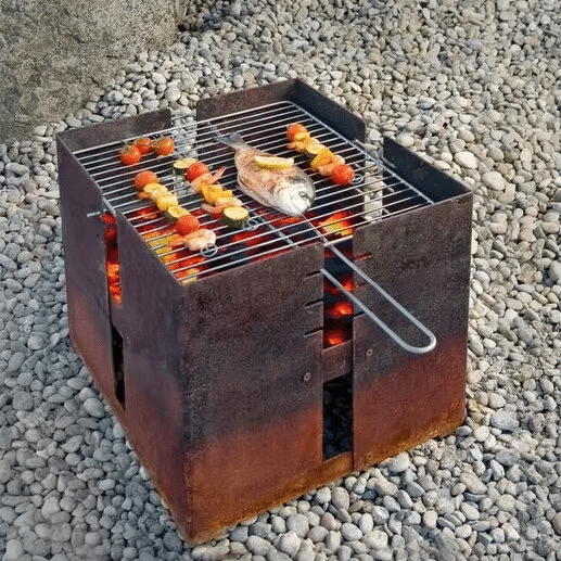 corten steel fire pit with grill