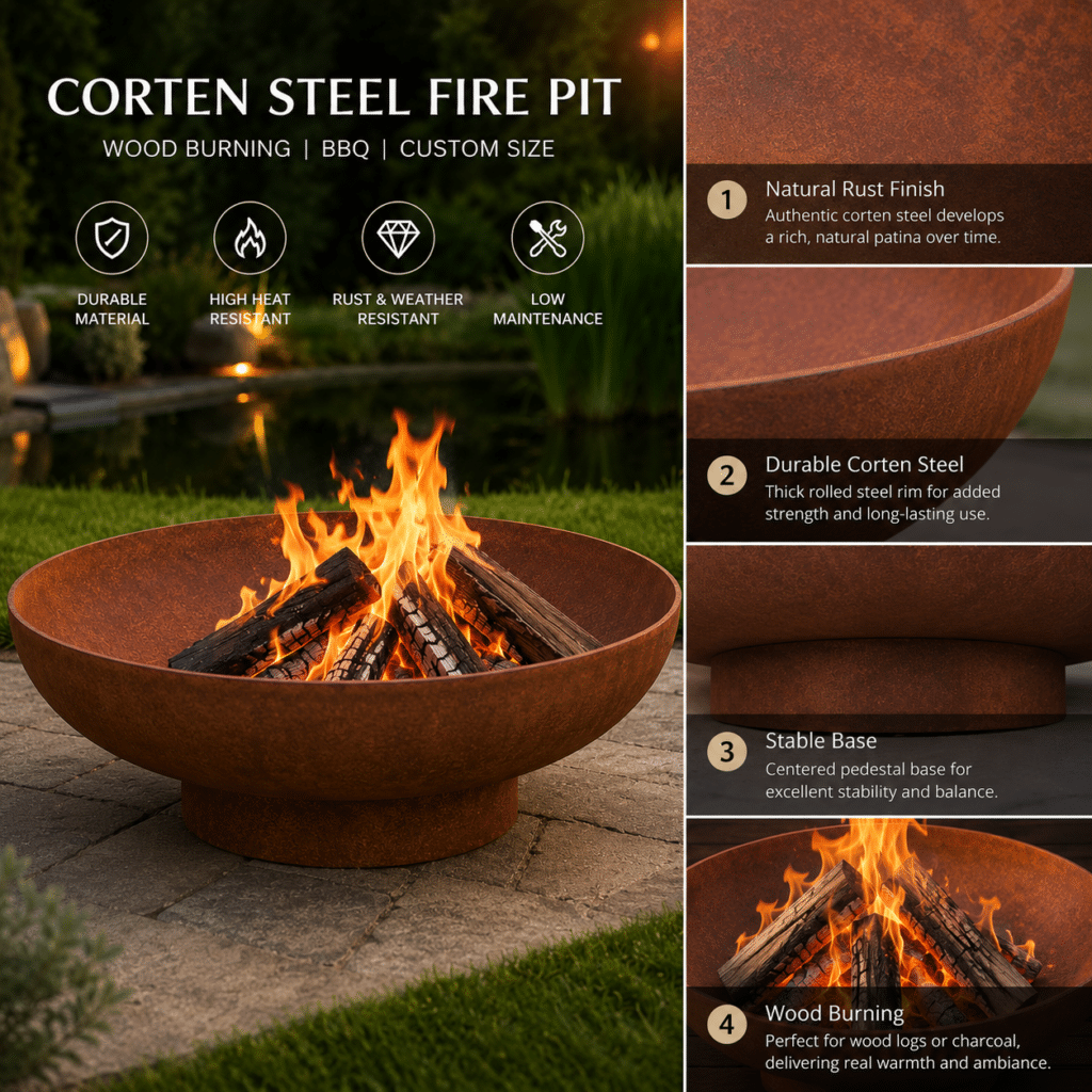 Custom Round Corten Steel Outdoor Fire Pit Bowl